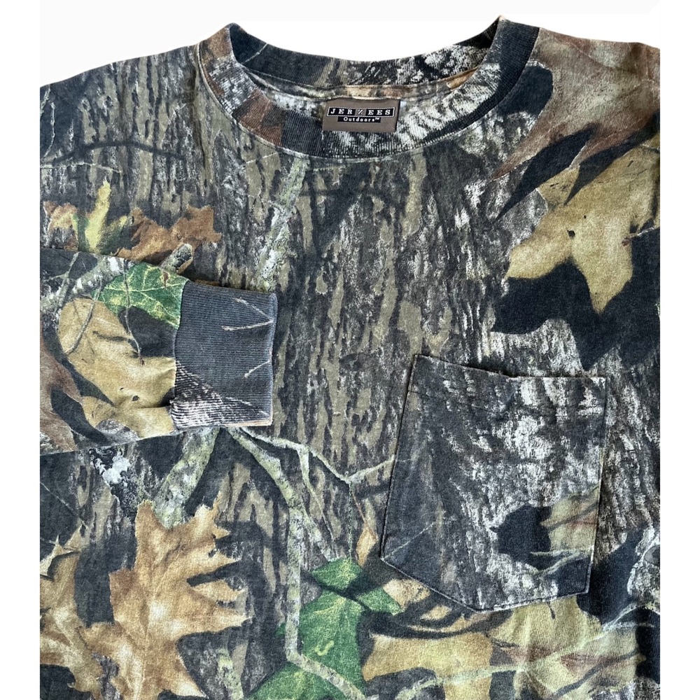 Vtg Jerzees Outdoors Mossy Oak Camo Long Sleeve Pocket T-Shirt Mens XL Break-Up